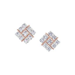 Sparkles Lab Grown Diamond 0.97 Carat Square Cluster Stud Earrings 14K Rose Gold-image-8