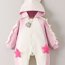 Hopscotch Girls Pink & White Bunny Ear Applique Hooded BodySuit-picture-33