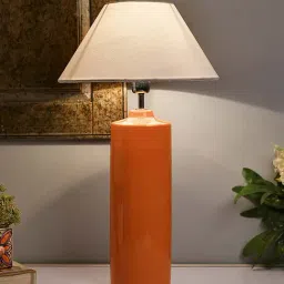 Homesake Orange Ceramic Base Table Lamp with White Cone Shade (Bulb Included) - Set of 1-4