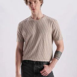 Calvin Klein Jeans Beige Cotton Regular Fit Logo Printed T-Shirt-image-97