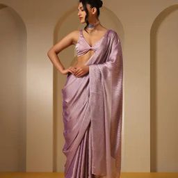 Swtantra Lavender Satin Saree With Unstitched Self Blouse-image-37