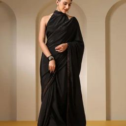 Swtantra Black Crepe Saree With Unstitched Self Blouse-picture-18