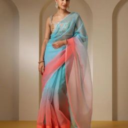 Swtantra Pink & Blue Ombre Sarees Without Blouse-picture-10