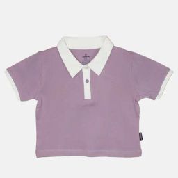 Kiddopanti Kids Lilac Solid Crop Polo T-Shirt-picture-1