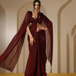 Swtantra Maroon Paisley Chiffon Sarees Without Blouse-picture-36
