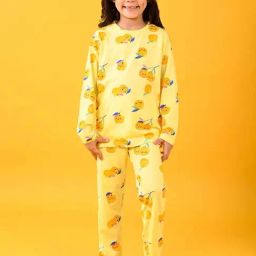 Anthrilo Girls Yellow Printed Full Sleeves Night Suits-image-79