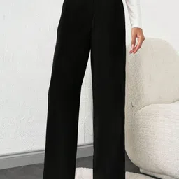 BAESD Women Relaxed Straight Leg High-Rise Trousers-image-97