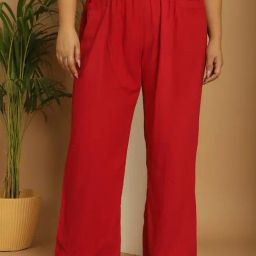 The Rebelinme Maroon 100% Rayon Solid Relaxed Fit Casualtrousers-47