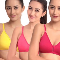 Floret Multicolor Non Wired Non Padded T-Shirt Bra (Pack Of 3)-image-6