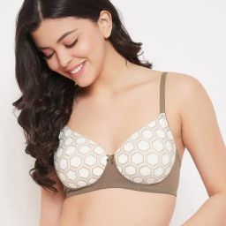 Clovia Brown & White Non Wired Padded T-Shirt Bra-image-62