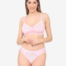 N-Gal Light Pink Lace Bra & Panty Set-image-3