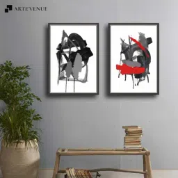 ARTE'VENUE Gestural Brush Grey & Red Canvas Wall Arts - Set of 2 (11 X 16 inch Each)-18