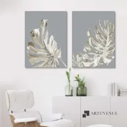 ARTE'VENUE La Naturaleza on Gray Grey & Beige Canvas Wall Arts - Set of 2 (10 X 13 inch Each)-16