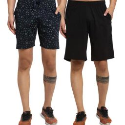 Vimal Jonney Navy & Black Regular Fit Printed Shorts - Pack of 2-image-110