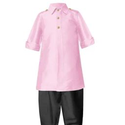 A.T.U.N. Pink & Black Solid Full Sleeves Pathani Kurta with Pyjamas-image-91