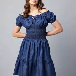 StyleStone Blue Midi Fit & Flare Dress-image-62