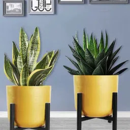 Homesake Mid Century Mustard & Black Metal Planter Pot with Stand - Set of 2-28