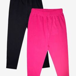 Kiddopanti Kids Black & Pink Solid Leggings (Pack Of 2)-image-60