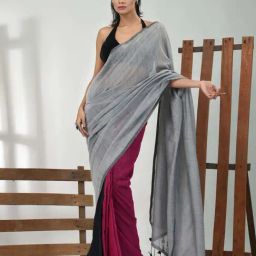 CHARUKRITI Multi Cotton Colourblocked Saree With Unstitched Blouse-picture-17