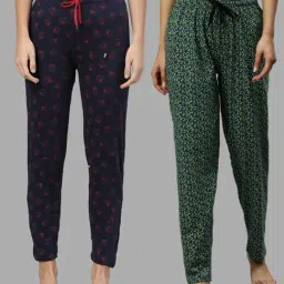 Kryptic Green & Navy Printed Pure Cotton Elasticated Waist Band Regular Fit Pyjamas - Pack of 2-image-86