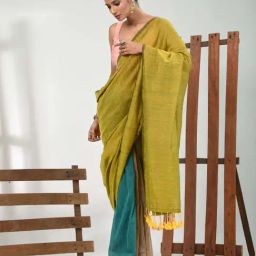 CHARUKRITI Multi Cotton Colourblocked Saree With Unstitched Blouse-picture-44