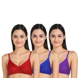 AROUSY Red & Blue Cotton Everyday Bras - Pack Of 3-picture-10