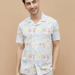 Code by Lifestyle Blue Cotton Regular Fit Printed Shirt-image-71