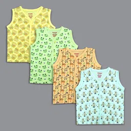 Born Babies Infants Pack Of 4 Printed Cotton Sleeveless Front Open Jhabla Vests CYGOBBT-21