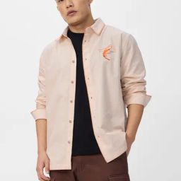 The Souled Store Orange Cotton Relaxed Fit Embroidered Shirt-image-69