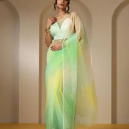 Swtantra Green & Yellow Ombre Sarees Without Blouse-picture-34