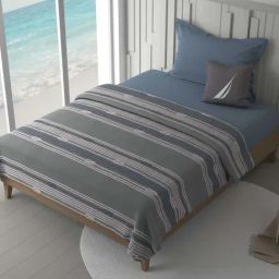 Nautica Ocean View Grey & Blue 250 GSM Cotton Super Soft Single Blanket-image-6