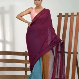 CHARUKRITI Multi Cotton Colourblocked Saree With Unstitched Blouse-image-76