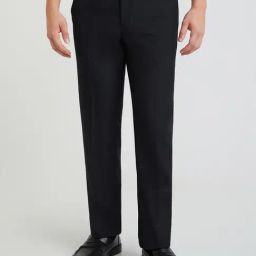 Park Avenue Blue Regular Fit Check Flat Front Trousers-image-28