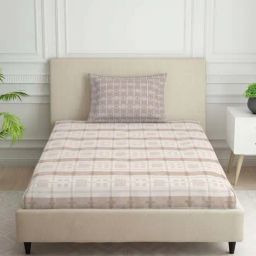 Spaces Beige 144 TC Cotton Single Flat Bedsheet with 1 Pillow Cover-image-43