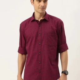 Burnt Umber Brown Regular Fit Check Shirt-8
