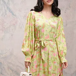 Vishudh Women Floral Printed Side Slits Fit and Flare Midi Dress-image-39