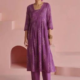 Prakriti Jaipur Purple Gul Bandhej Gathered Kurta-image-52