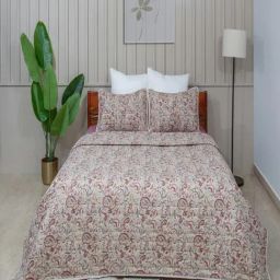 Modern Thread Queen Size Beige Quilted Bedspread with Set of 2 Pillow Shams-4