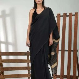 CHARUKRITI Black Cotton Saree With Unstitched Blouse-picture-48