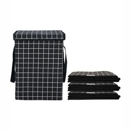 Aura 4Pcs White & Black Checked Foldable Laundry Bags With Lid 75 L Each-26
