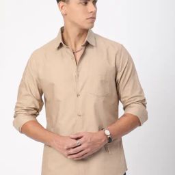 VASTRADO Core Fashion Khaki Regular Fit Solid Shirt-image-60