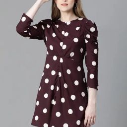 Oxolloxo Wine & White Polka Dot A Line Dress-image-61