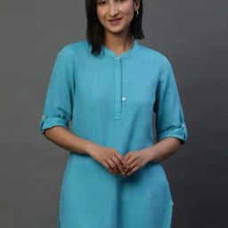 Aurelia Blue Woven Pattern Straight Short Kurti-image-73