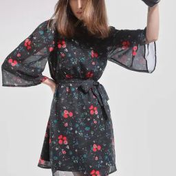 Vero Moda Black Floral Print A Line Dress-image-98