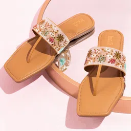 Inc 5 Embroidered Open Toe T-Straps Flats-picture-20