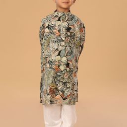 The Mini Trunk Boys Floral Printed Mandarin Collar Straight Kurta With Trouser-4
