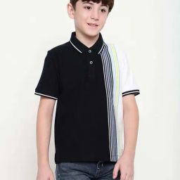 Octave Kids Light Navy Cotton Color Block Polo T-Shirt-image-32