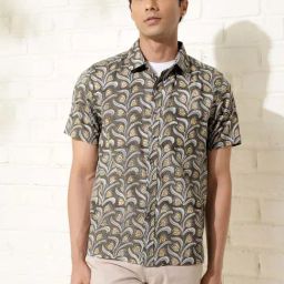 Fabindia Dark Grey Straight Fit Printed Shirt-image-69