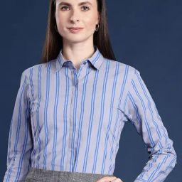 Hancock Blue & Grey Cotton Striped Shirt-image-30
