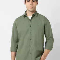 VAN HEUSEN DENIM LABS Men Slim Fit Spread Collar Solid Cotton Casual Shirt-picture-35